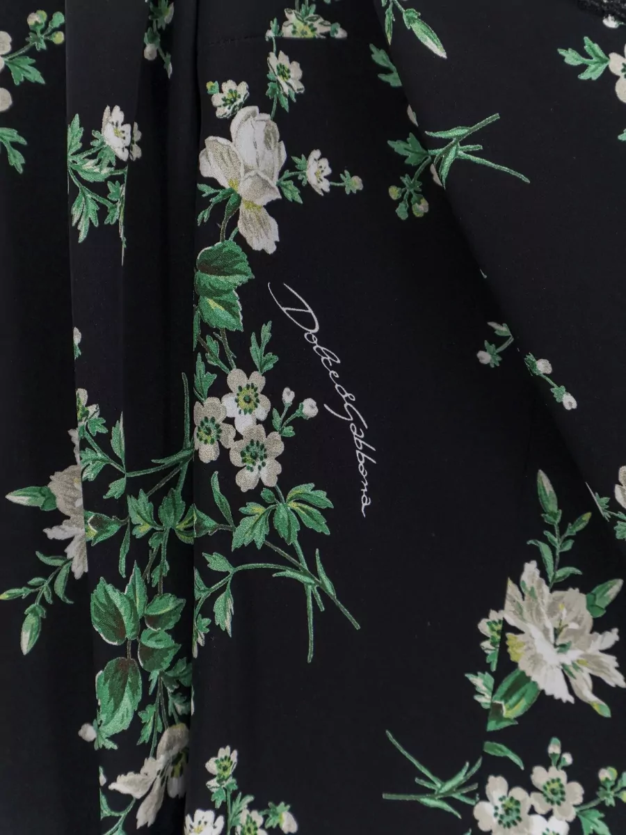 Dolce&Gabbana Silk Floral Lace Long-Sleeve Top