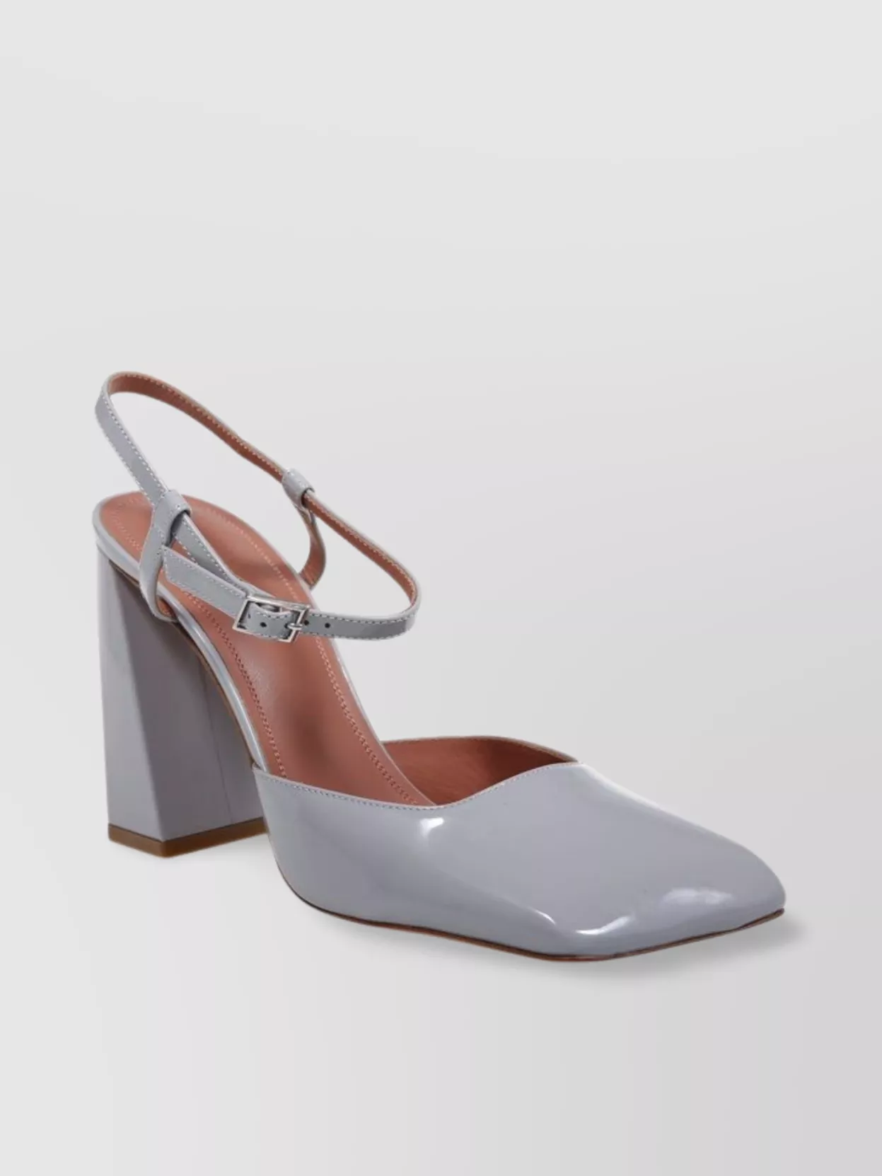 Amina Muaddi 95 Block Heel Square Toe Patent Sling Back