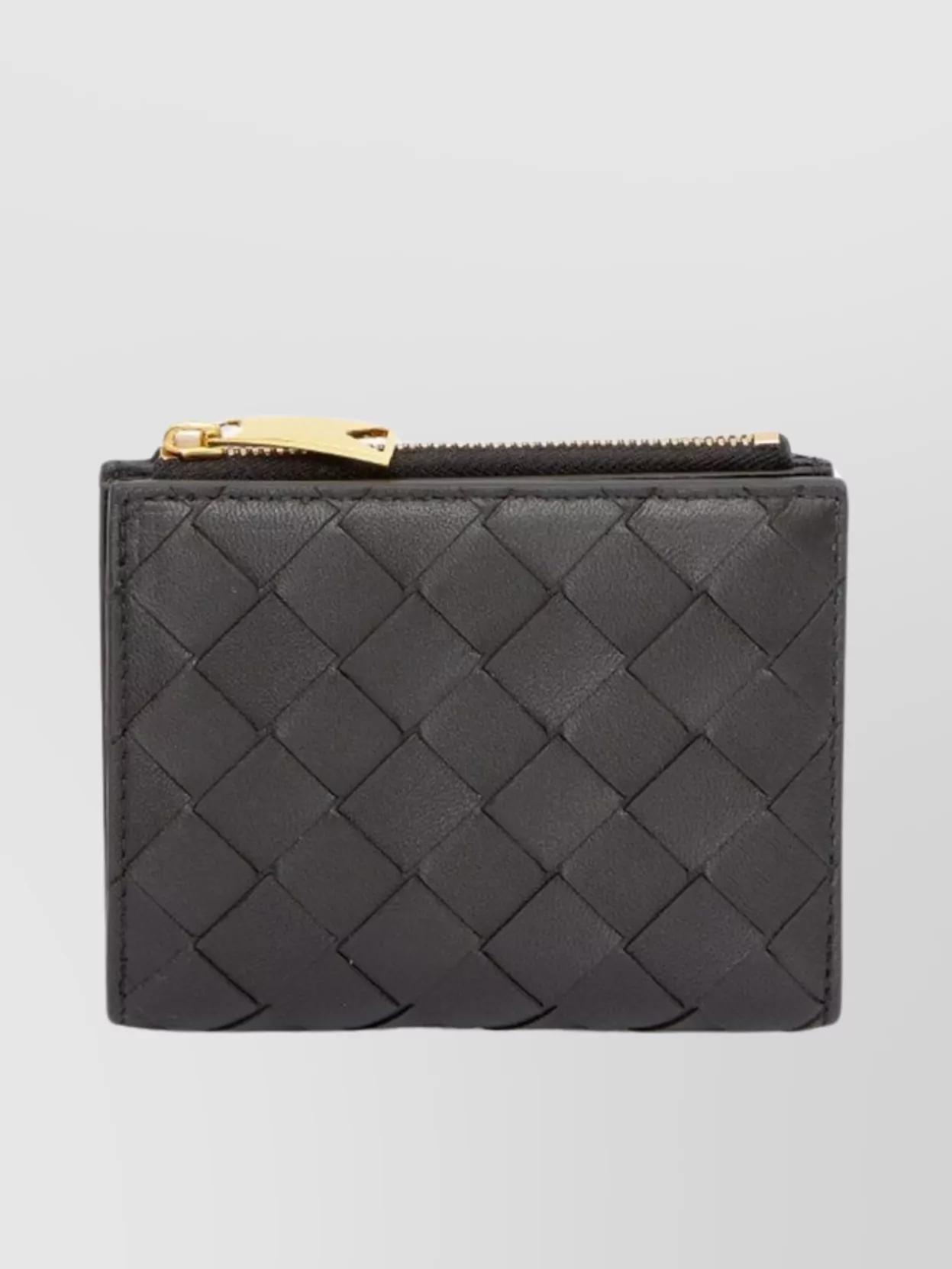 Shop Bottega Veneta Compact Zip Bi-fold Wallet With Intricate Weave In Grey