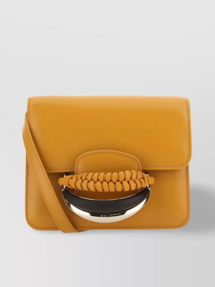Shop Chloé Versatile Leather Clutch With Unique Front Handle In Orange