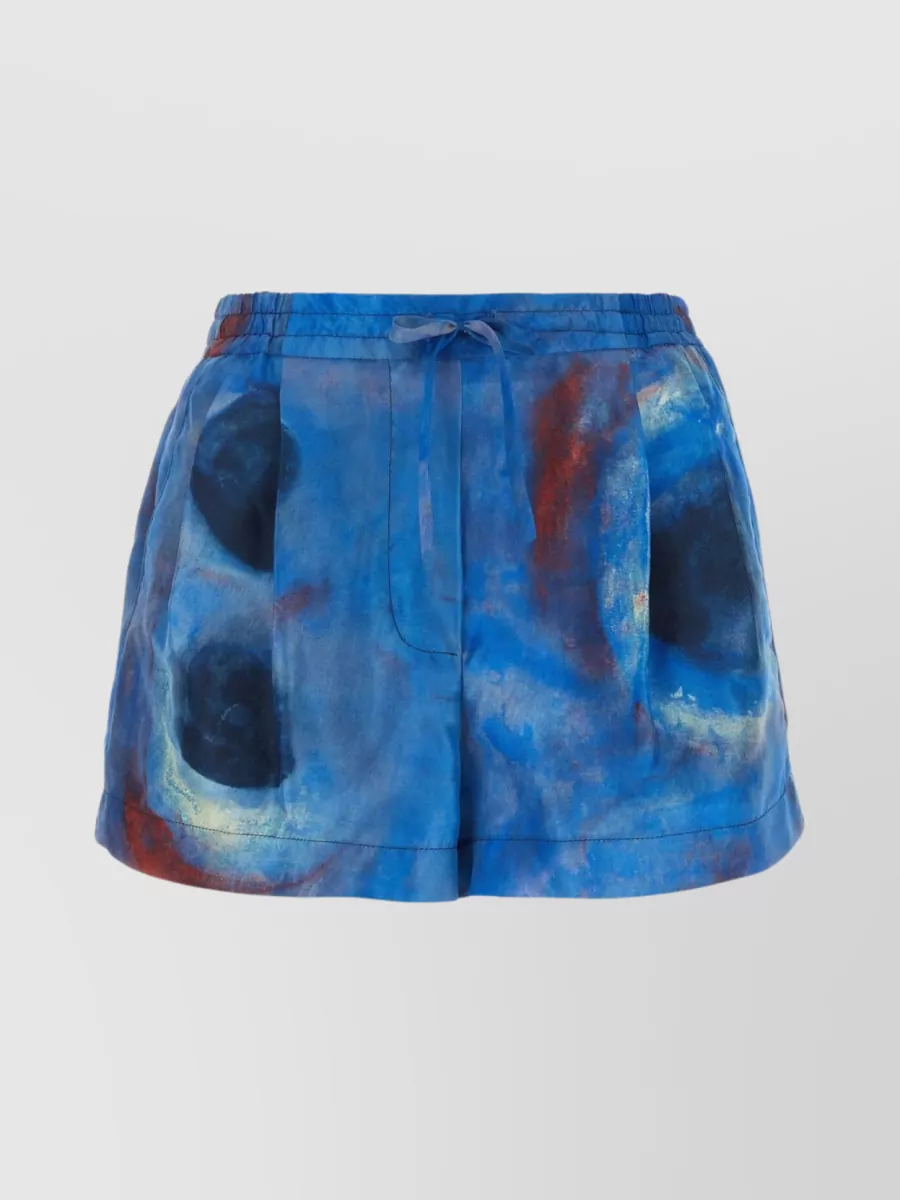Shop Marni Silk Shorts With Elastic Waist And Tie Detail In Blue