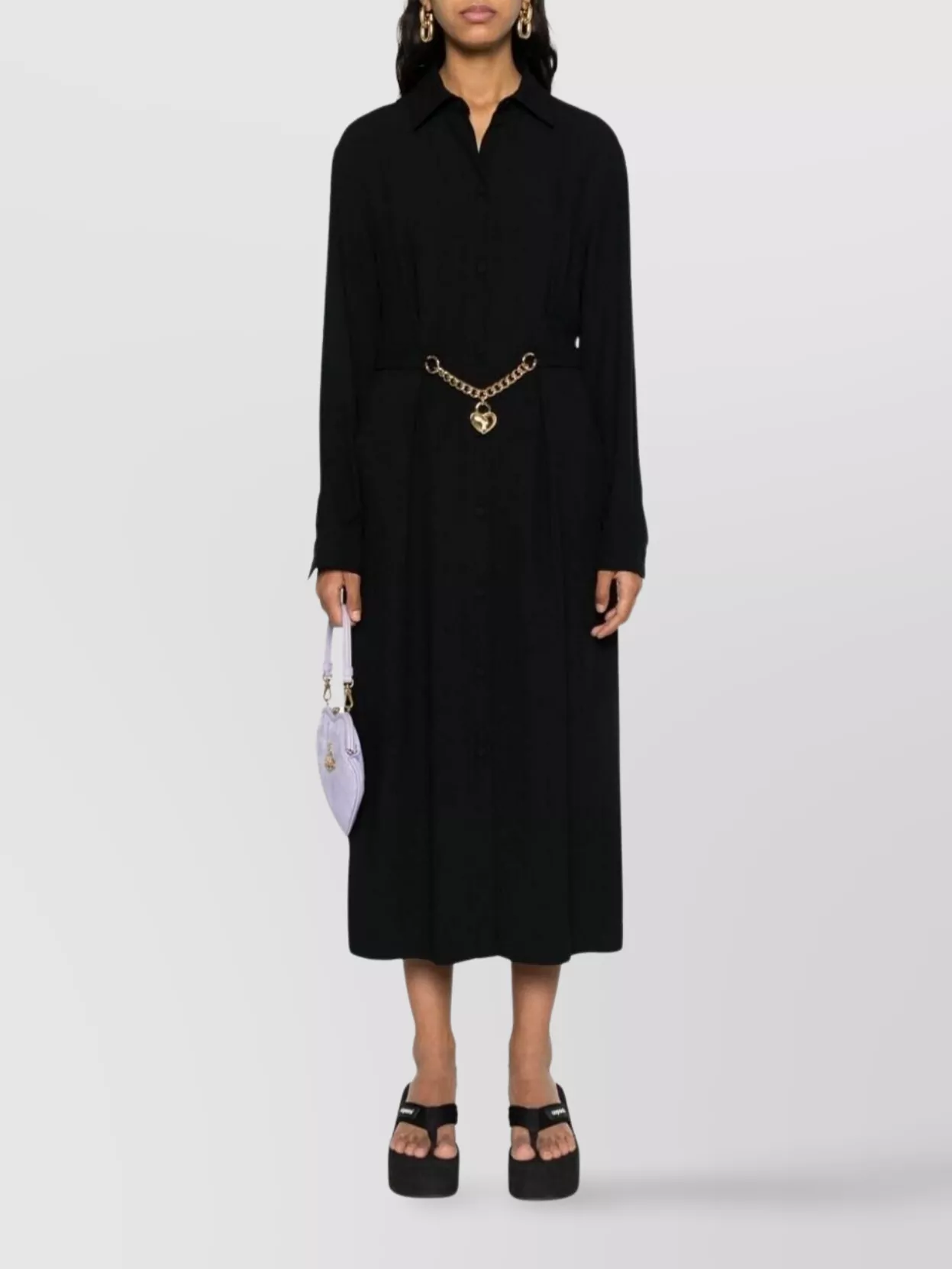 Moschino Midi Dress With Long Sleeves And Chain Belt In Black