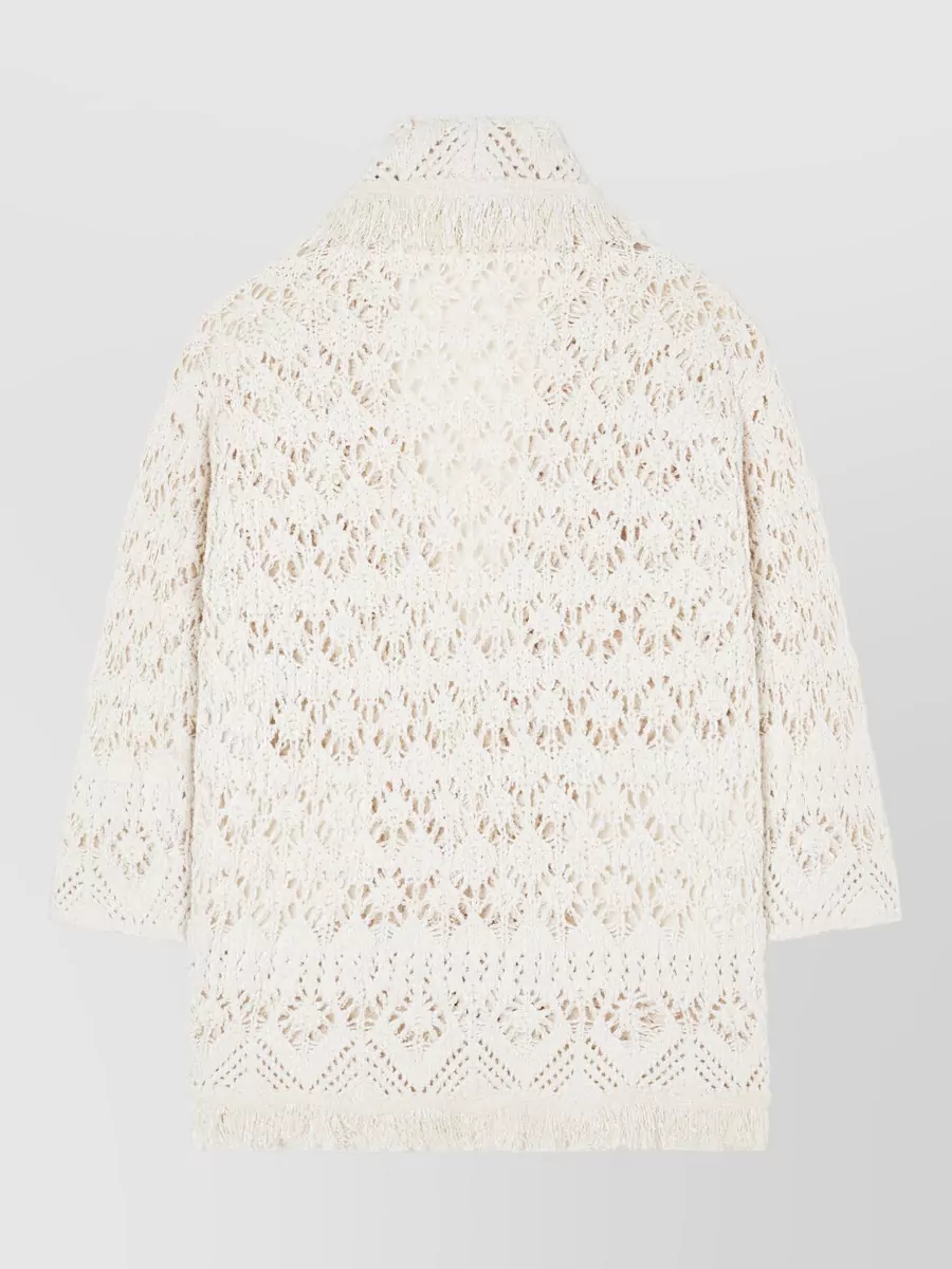 Alanui Cotton Open Knit Fringed Cardigan