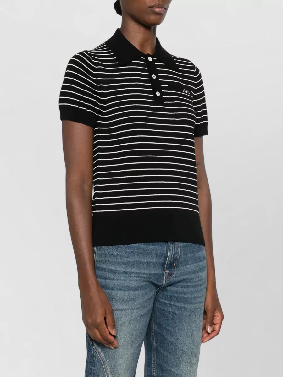 A.p.c. Striped Cotton Ribbed Polo Shirt