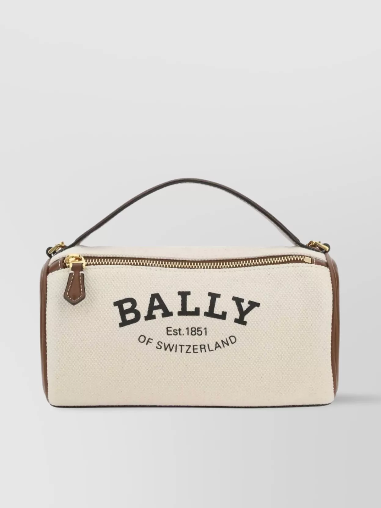 Shop Bally Canvas And Leather Handbag With Round Handle And Contrast Piping