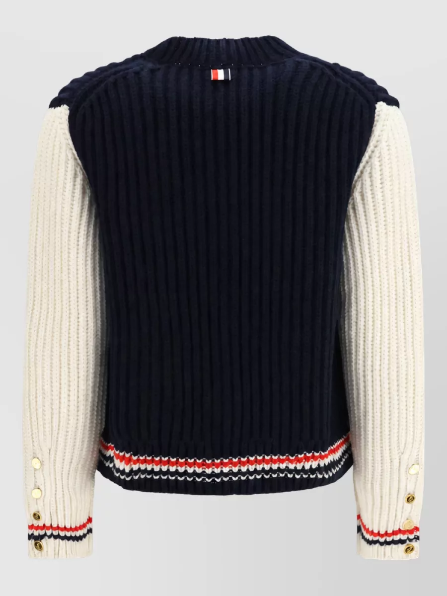 Thom Browne Cashmere Bicolor Cable-Knit Cardigan