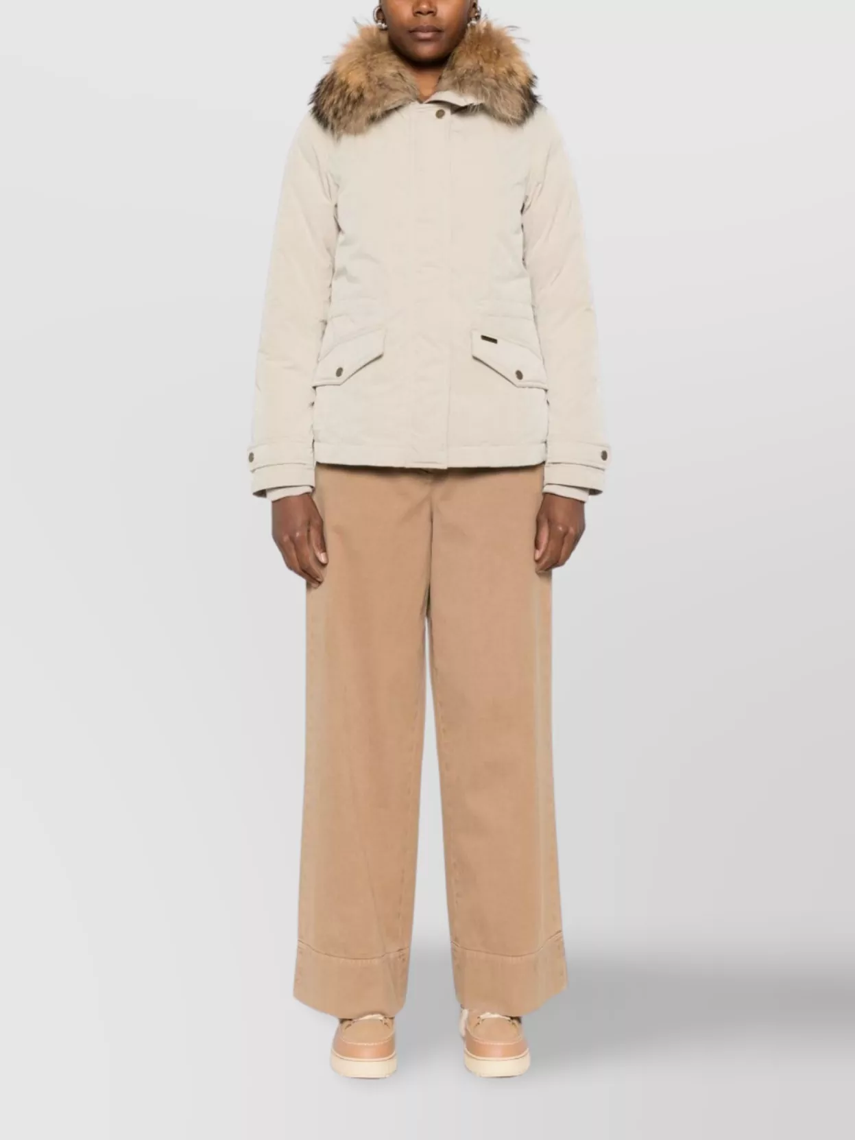 Woolrich Insulated Jackets Featuring Fur Trim In White