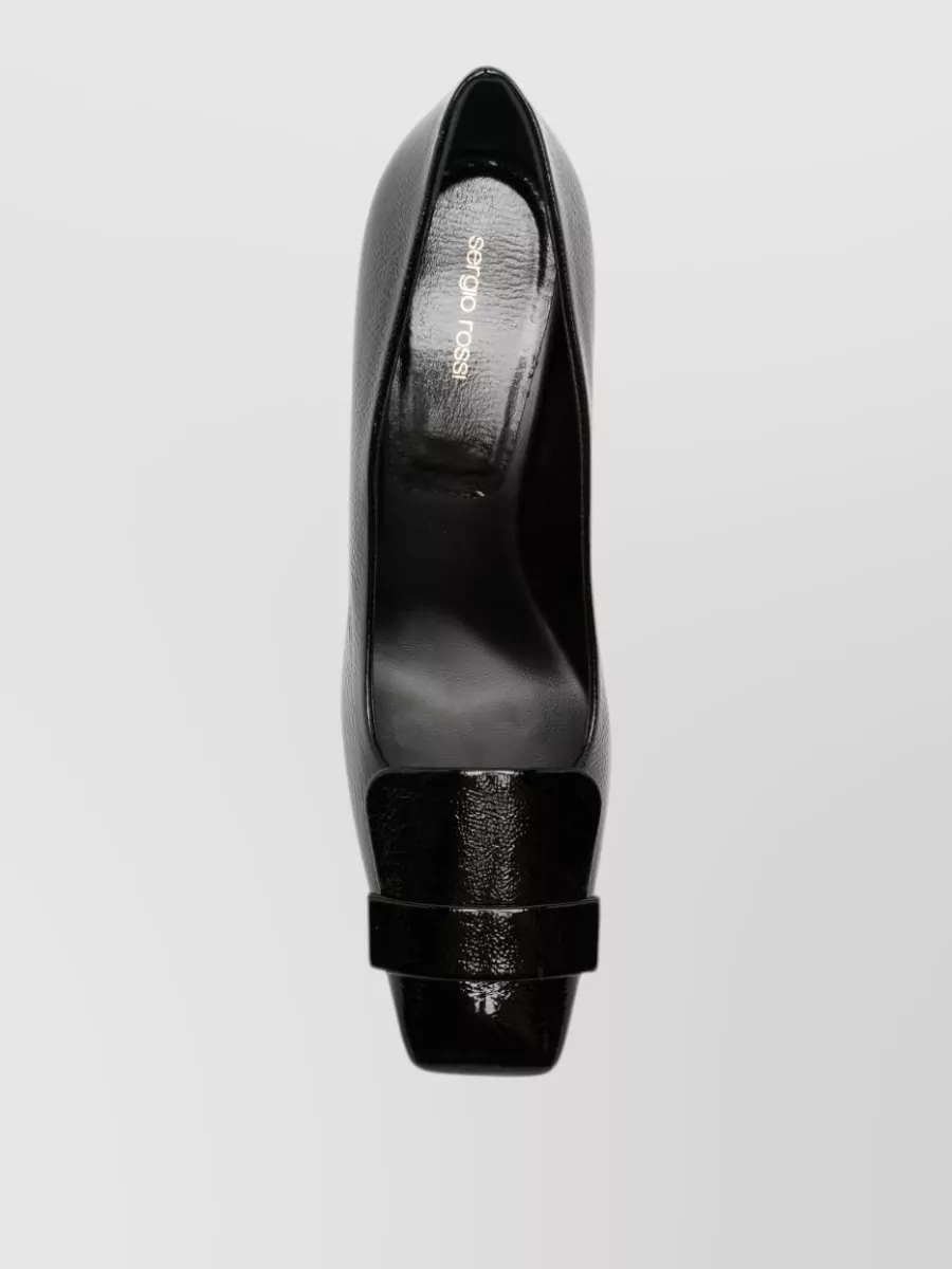 Sergio Rossi Patent Leather Square Toe Kitten Heel Pumps