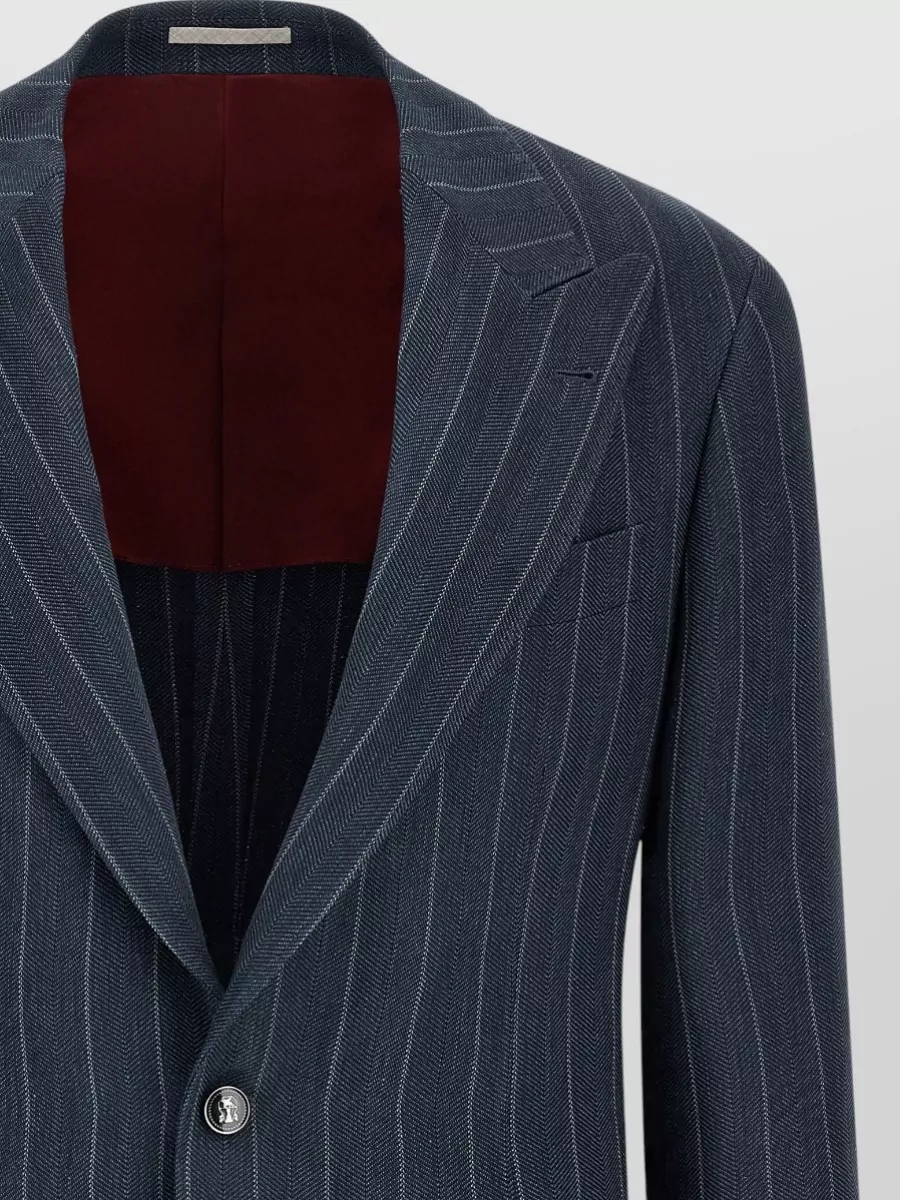 Brunello Cucinelli Silk Hemp Pinstriped Single-Breasted Blazer