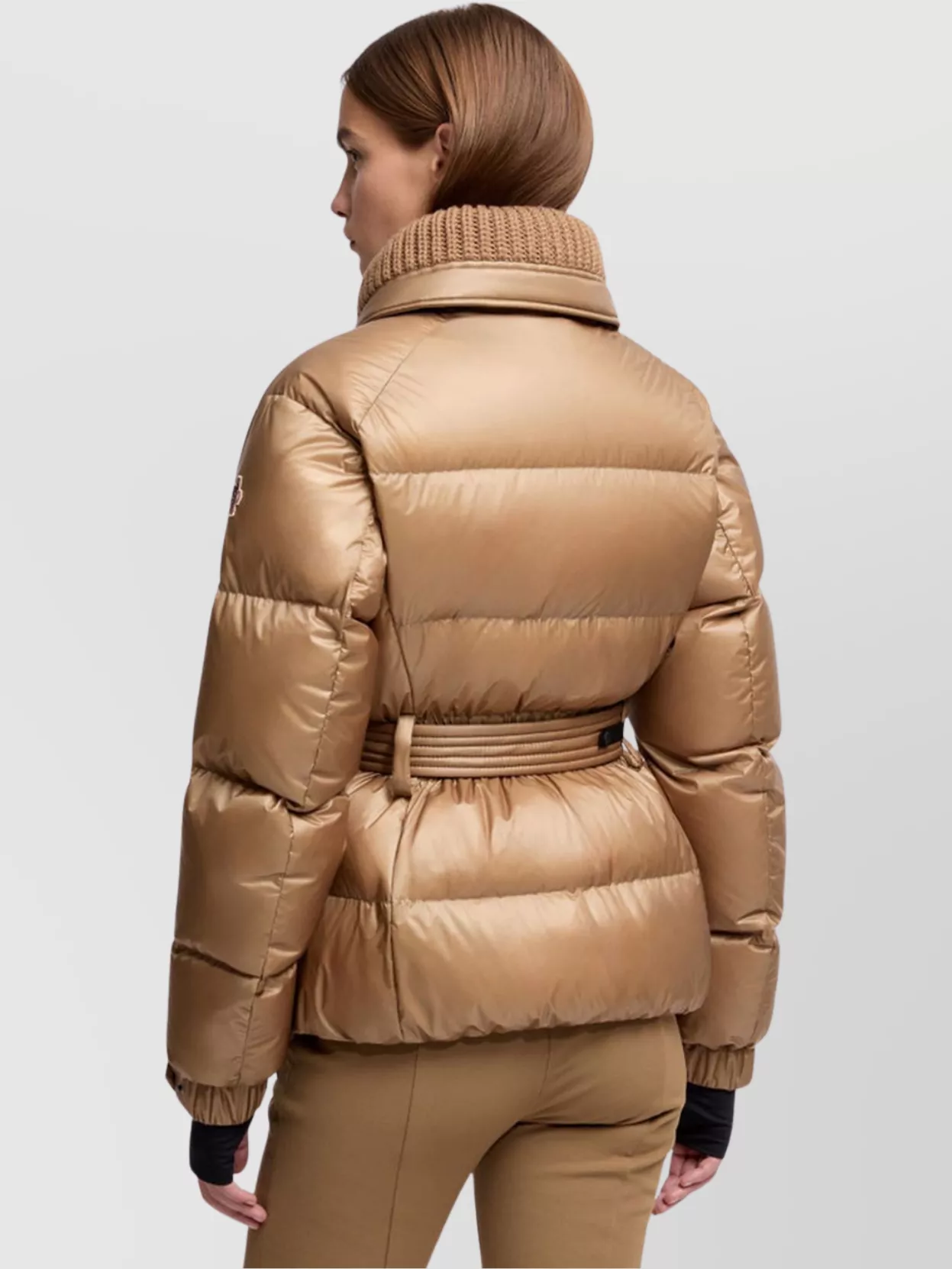 Moncler Padded Ski Jacket With Belt And Hood In Brown
