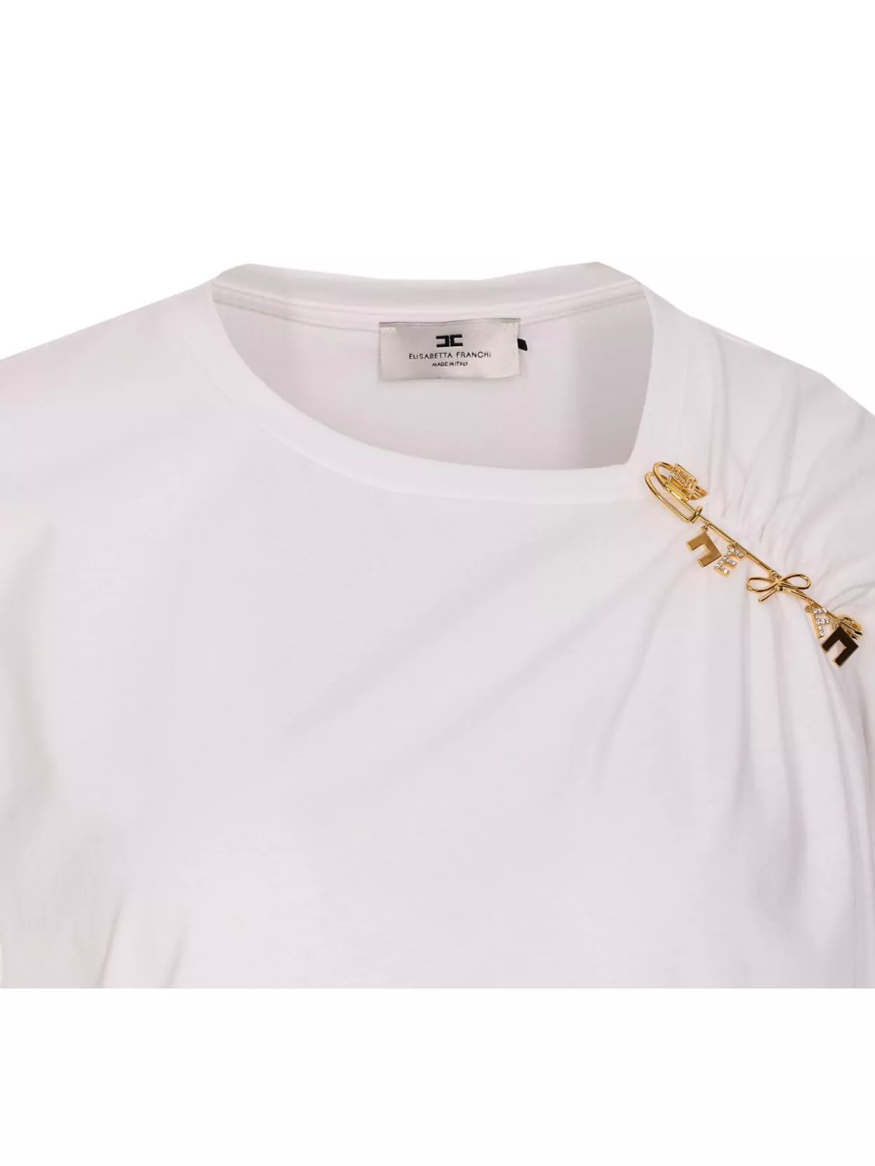 Elisabetta Franchi Crewneck T-shirt With Safety Pin Detail