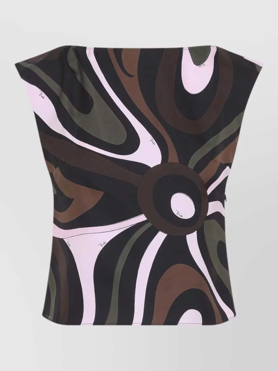 Pucci silk printed asymmetric sleeveless top