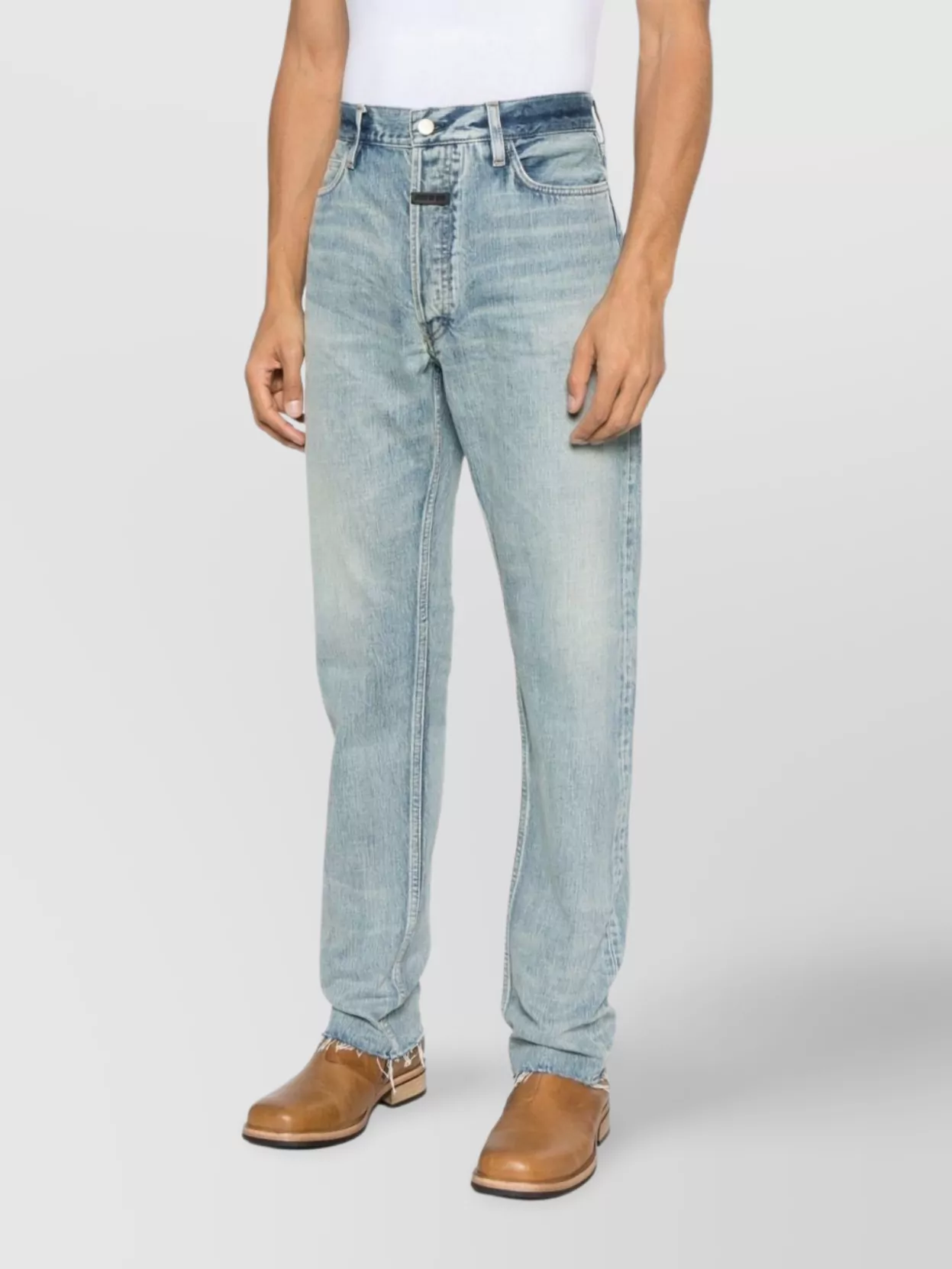 Shop Fear Of God Straight Leg Trousers Faded Wash