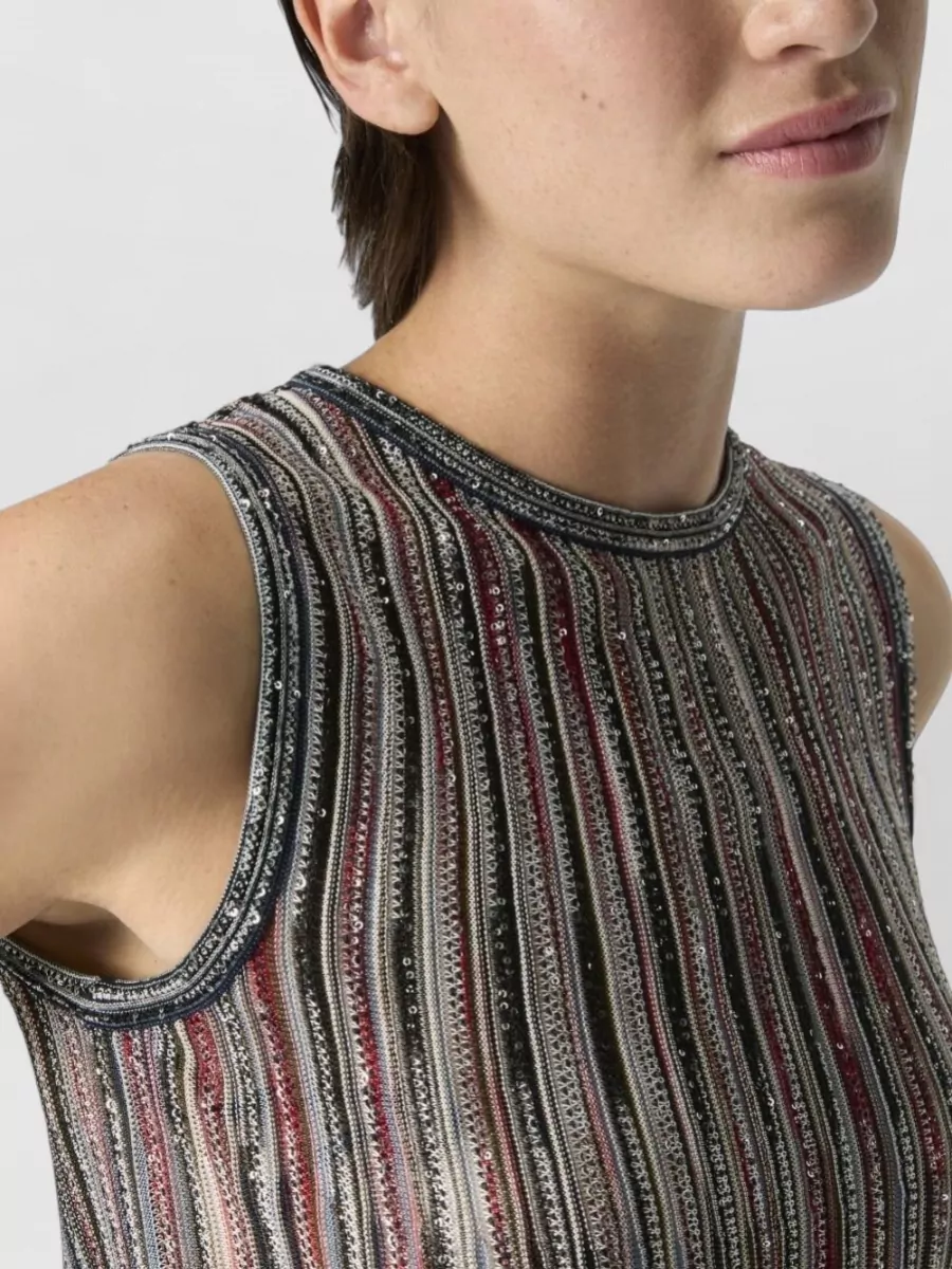 Missoni Sleeveless Top Round Neck Striped Design