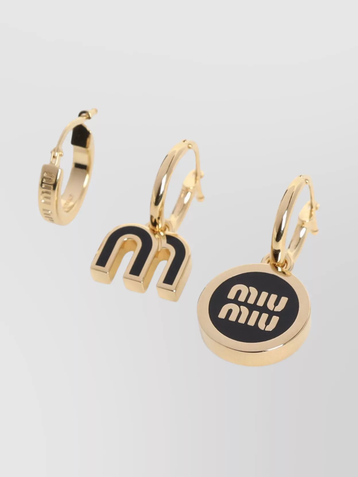 Miu Miu Hoop Charm Gold Finish Earrings In Yellow