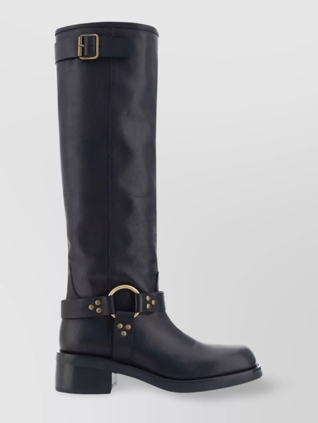 Parosh Leather Stud Detail Calf-Length Block Heel Boots