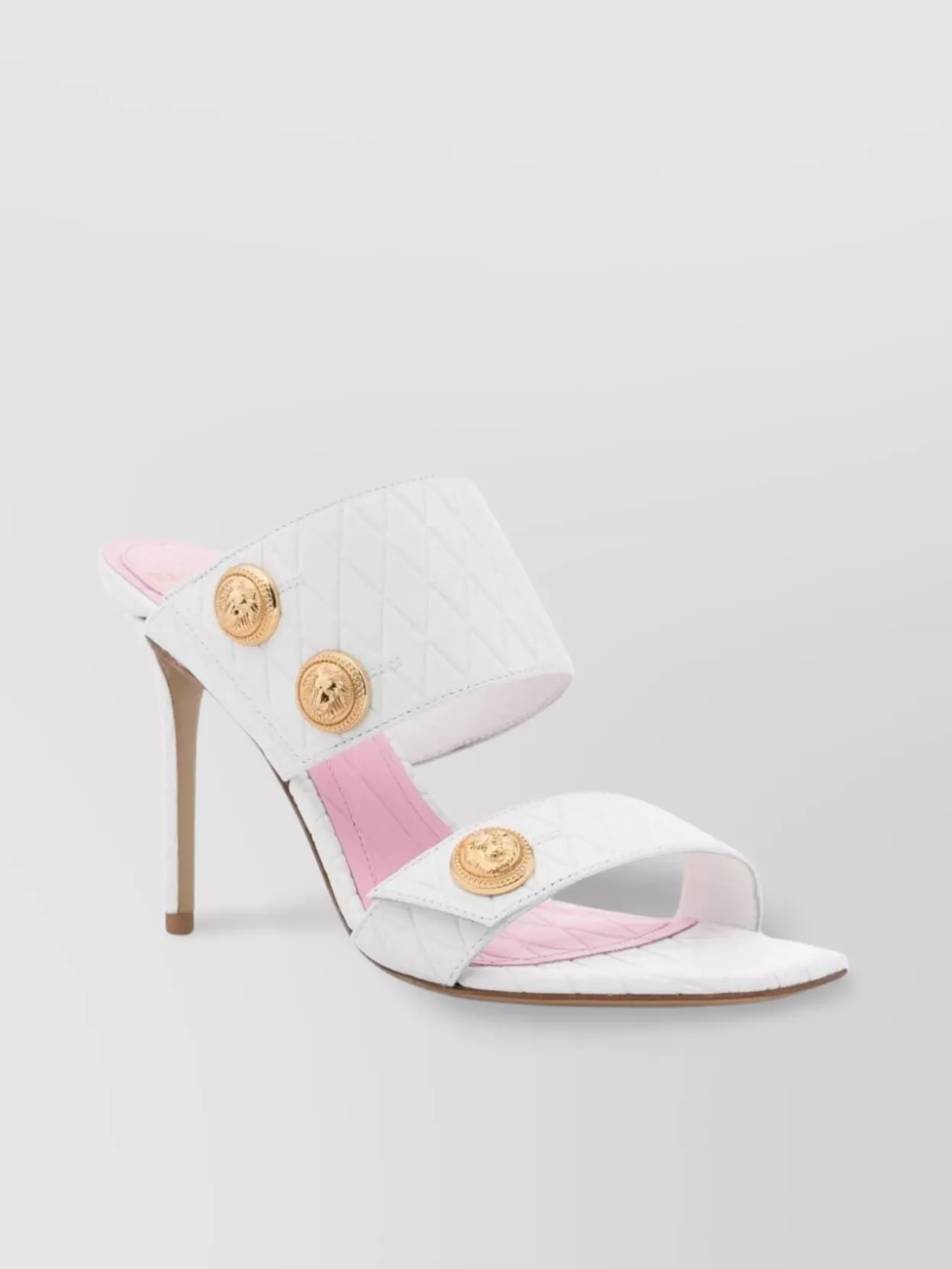 Shop Balmain Stiletto Heel Quilted Mules With Lion Head