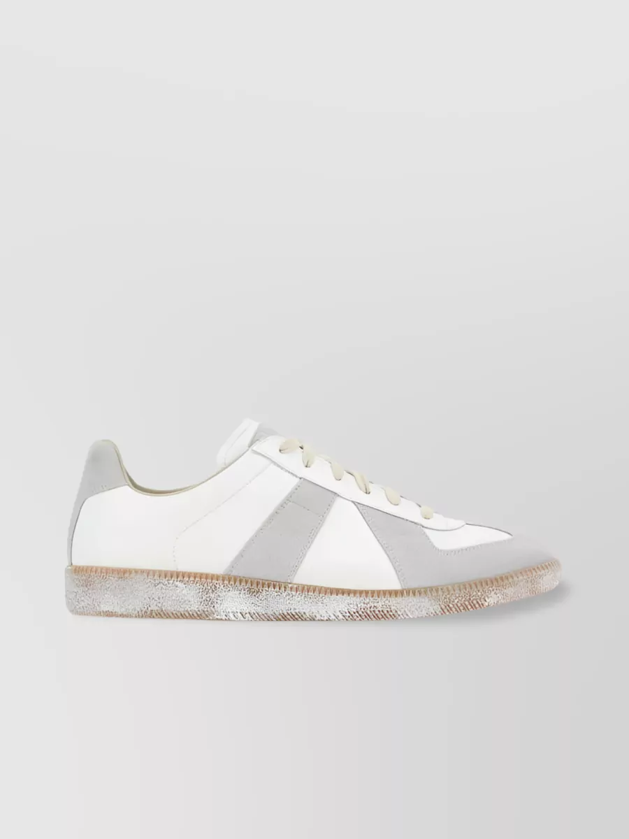Shop Maison Margiela Paneled Low-top Sneakers With Branded Insole In White