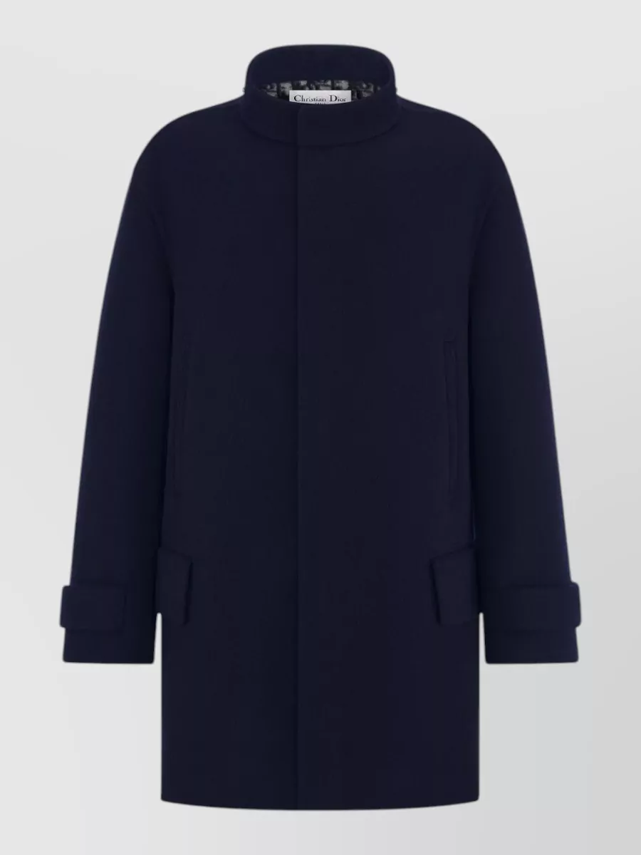 Christian Dior Coat High Collar Front Pockets Scarf Detail