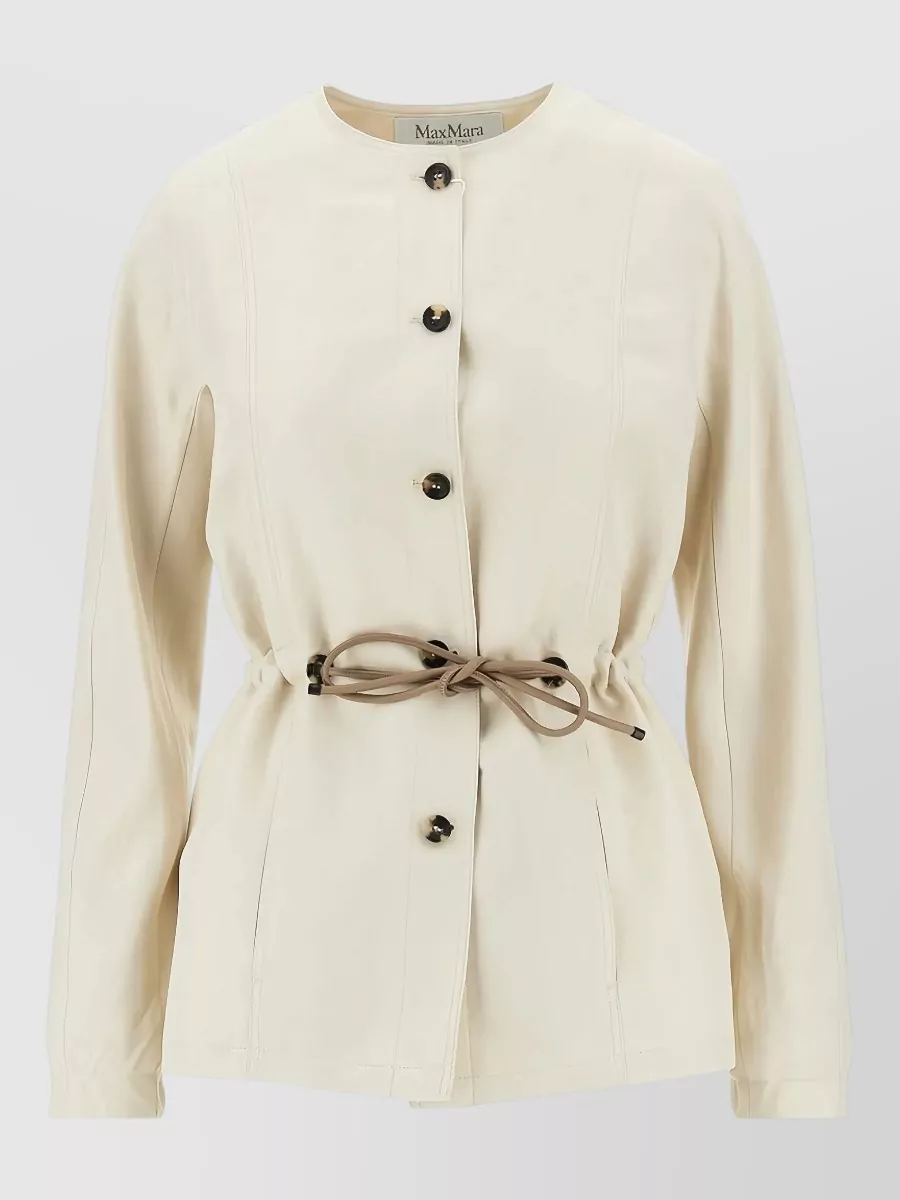 Max Mara silk linen single-breasted round-neck drawstring jacket