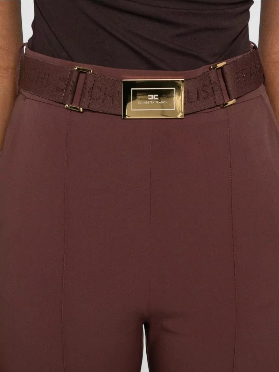 Elisabetta Franchi High Rise Cropped Trousers Belted Waist Pockets