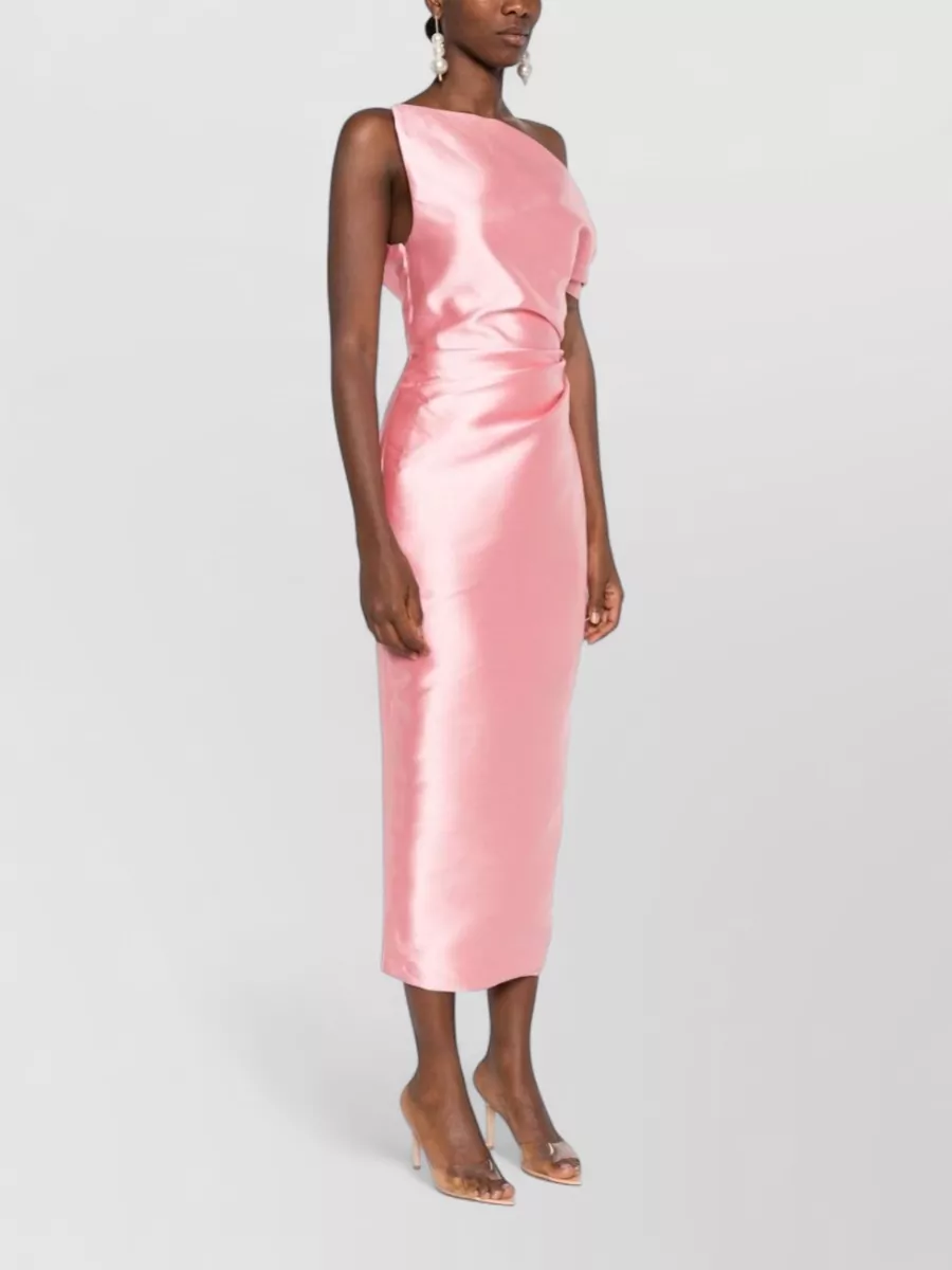 Solace London Ruched Asymmetric One-Sleeve Midi Dress