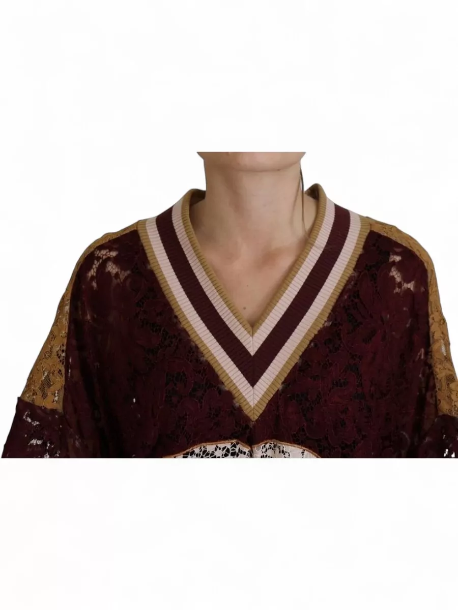 Dolce&Gabbana Lace V-Neck Long-Sleeve Pullover Sweater