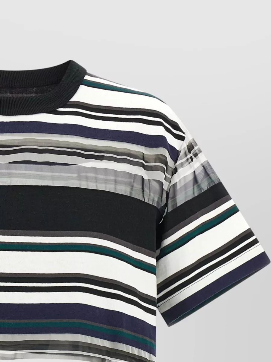 Sacai Striped Organza Insert Cotton T-Shirt