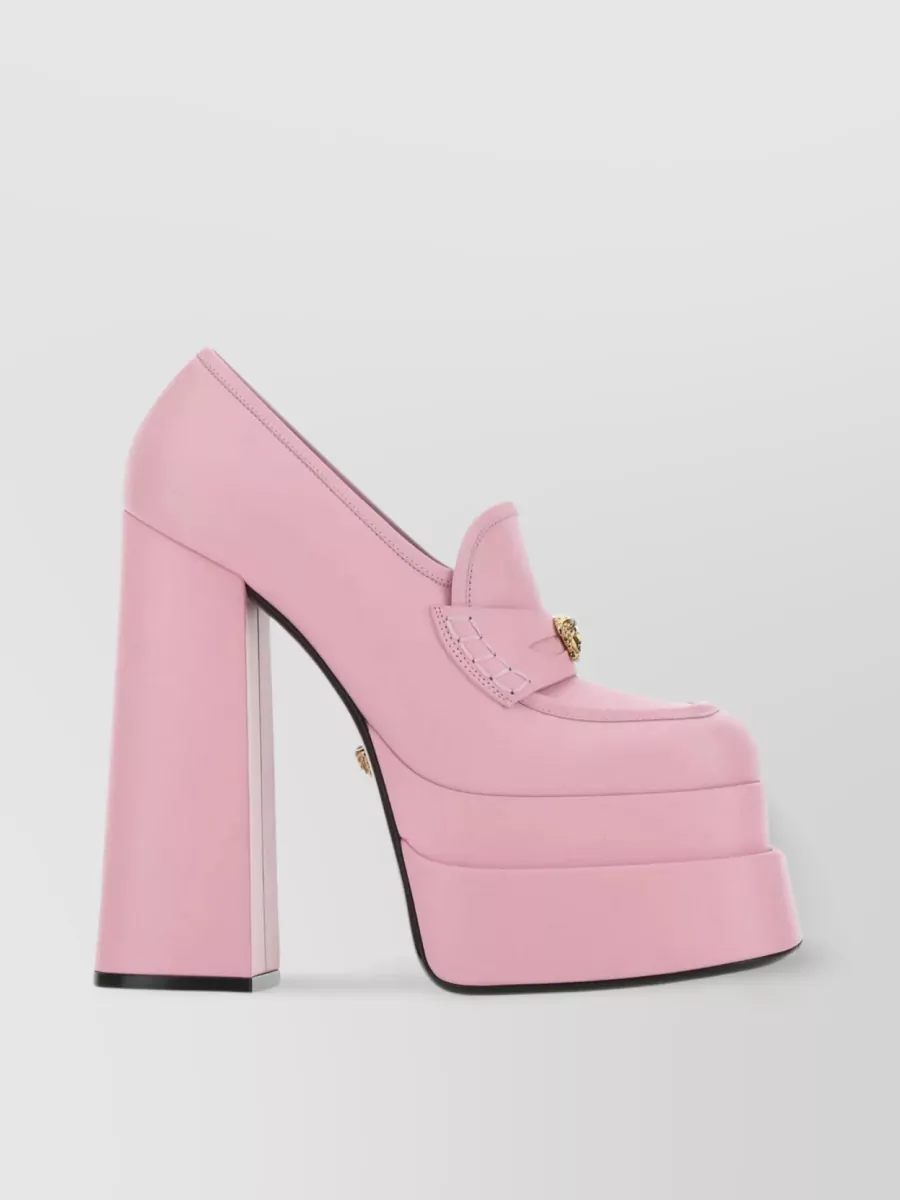 Shop Versace Platform Squared Toe Pumps In Pink