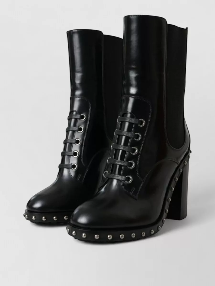 Dolce&Gabbana Leather Studded Lace-Up Ankle Boots