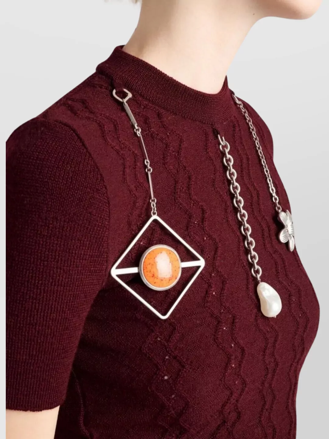 Prada Wool Sweater With Openwork Design And Chains