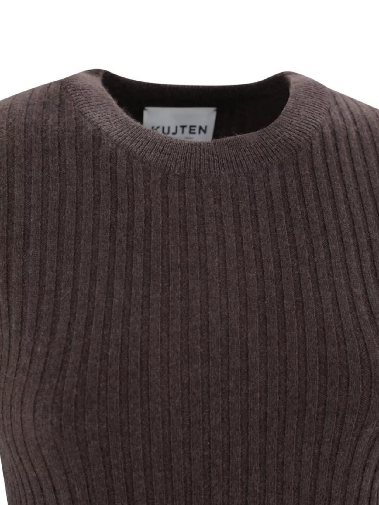 Kujten Crew Neck Cashmere Sweater With Vertical Ribs