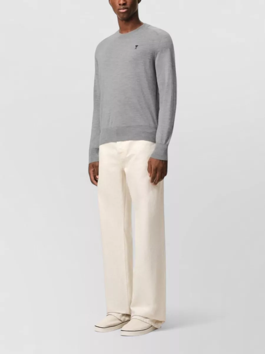 Ami Paris Ribbed Knit Wool Crewneck Jumper