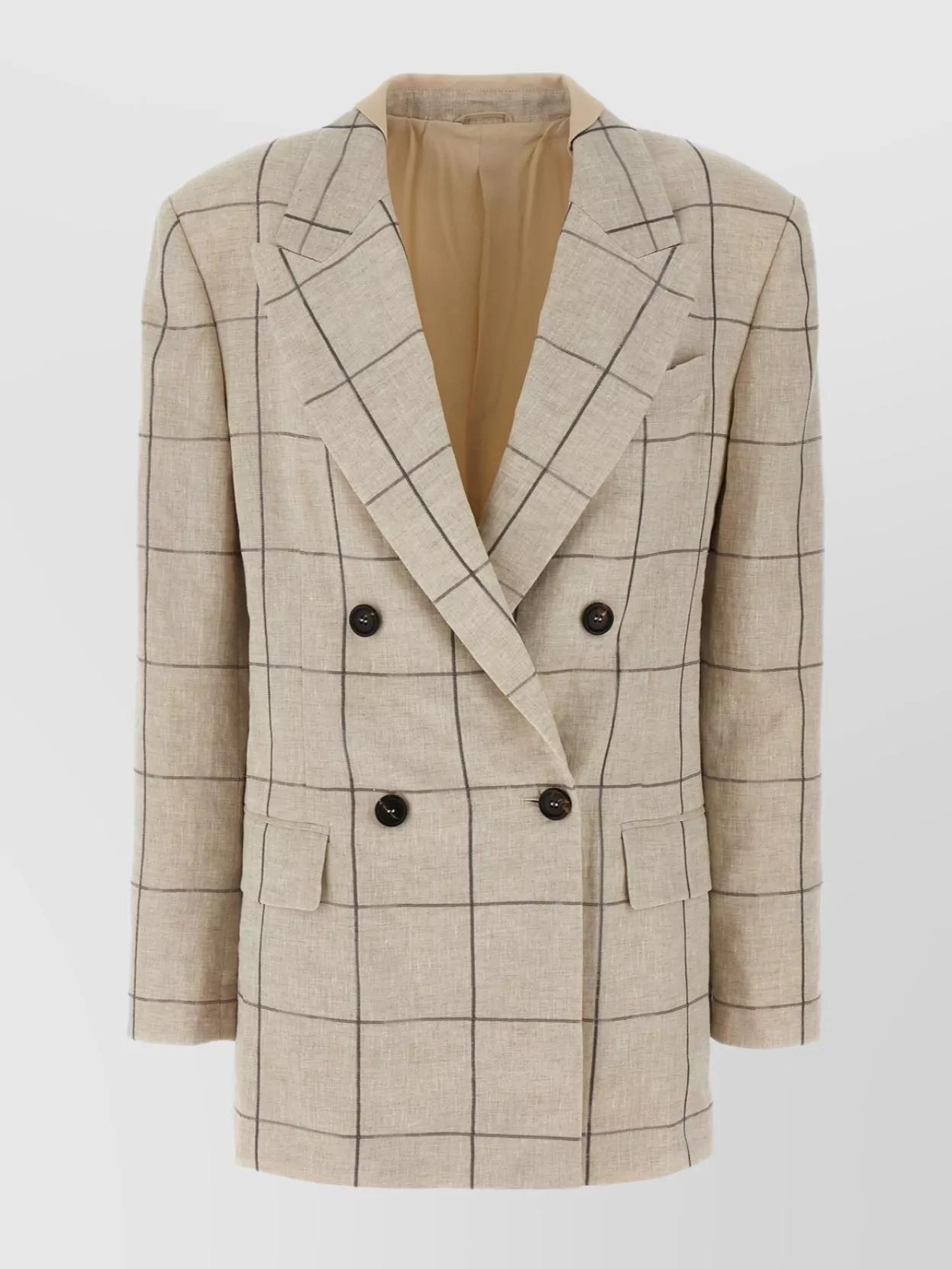Shop Brunello Cucinelli Checkered Double-breasted Blazer With Embroidery
