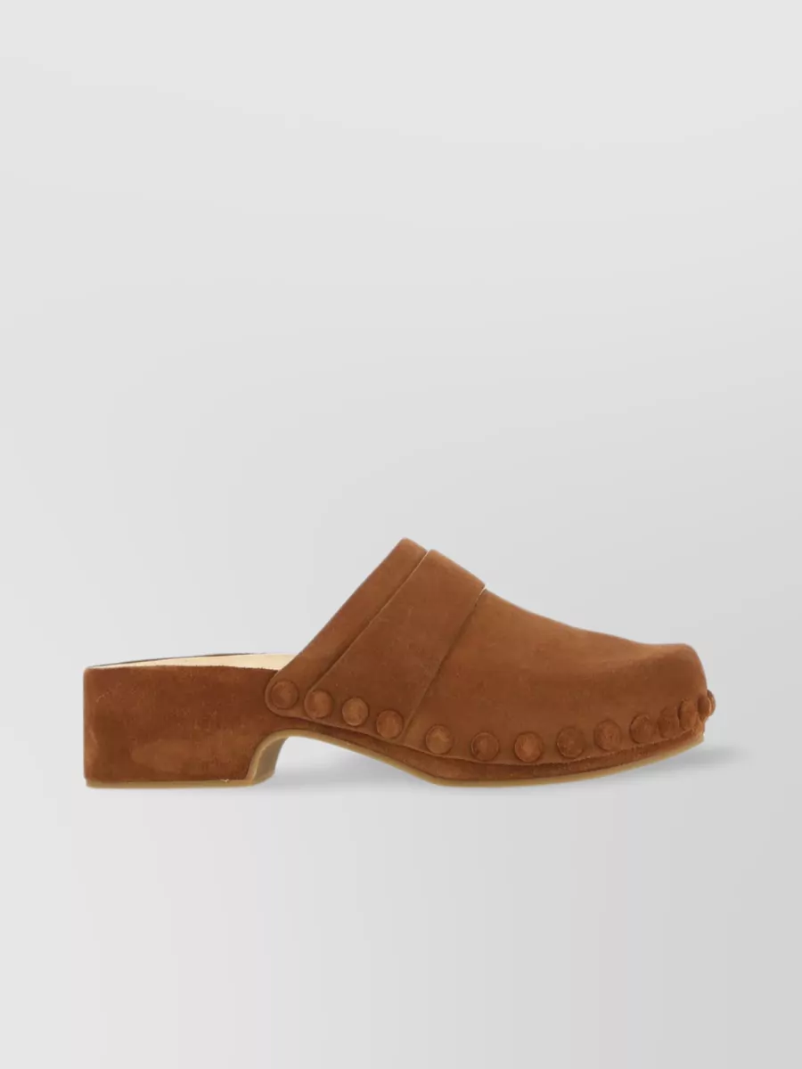 Shop Chloé Suede Block Heel Clogs With Studded Detailing In Brown