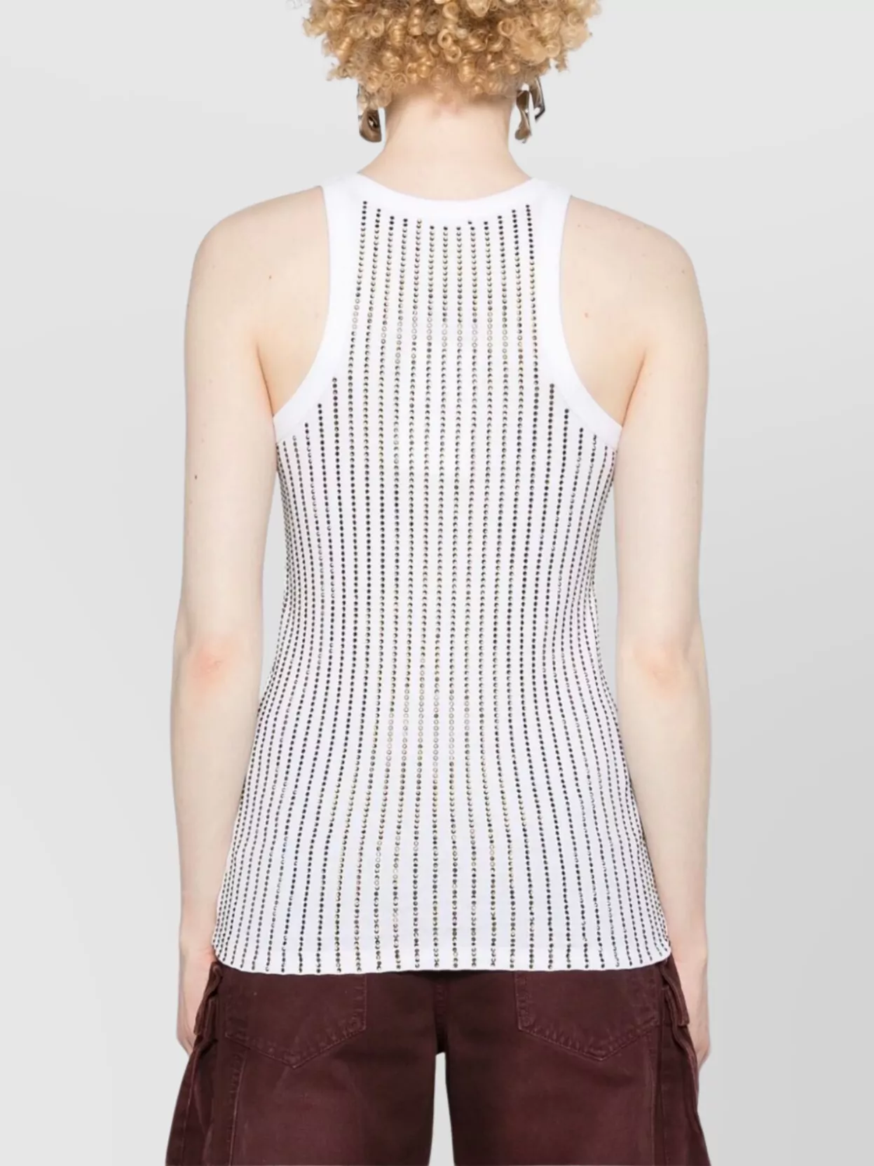 Attico White Tank Top With Multicolor Rhinestone In Jersey Woman In Multi