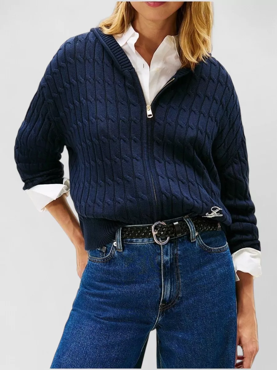 Tommy Hilfiger Cable Knit Hood Zip Sweater Long Sleeve