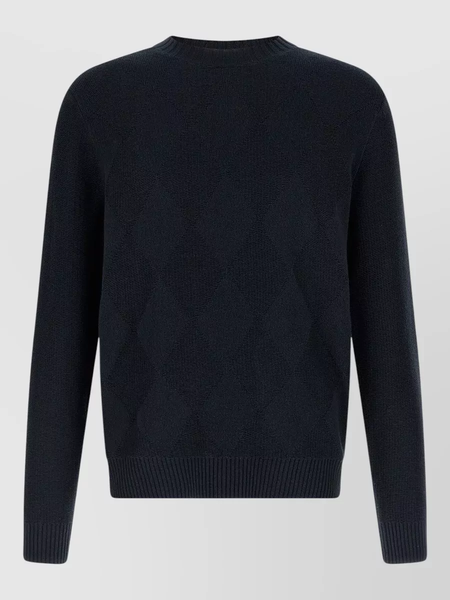 Ballantyne Cotton Linen Diamond Intarsia Crew Neck Jumper