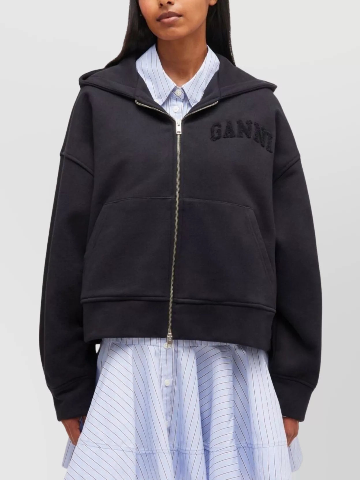 Ganni Hooded Long Sleeve Organic Cotton Sweatshirt