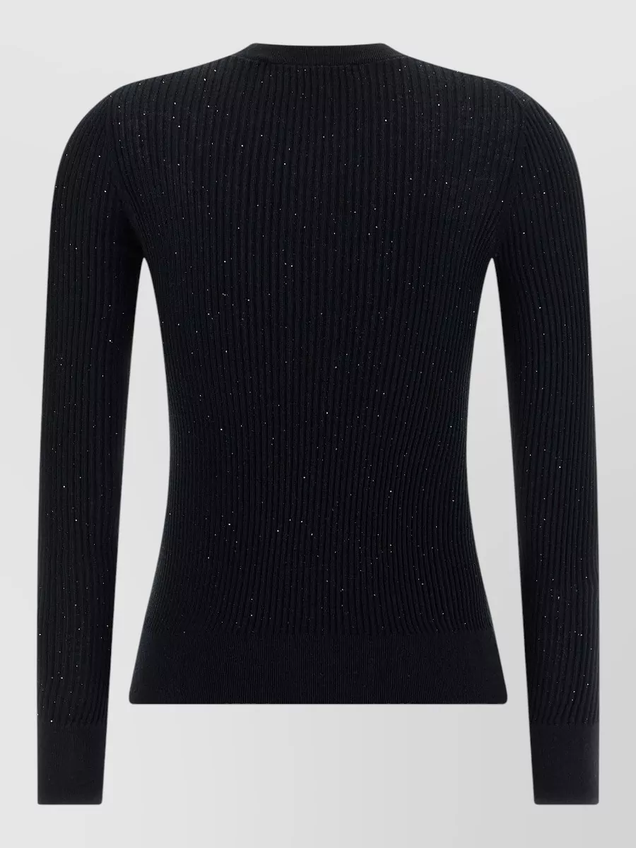 S Max Mara Silk Wool Ribbed Crew Neck Long Sleeve Sweater