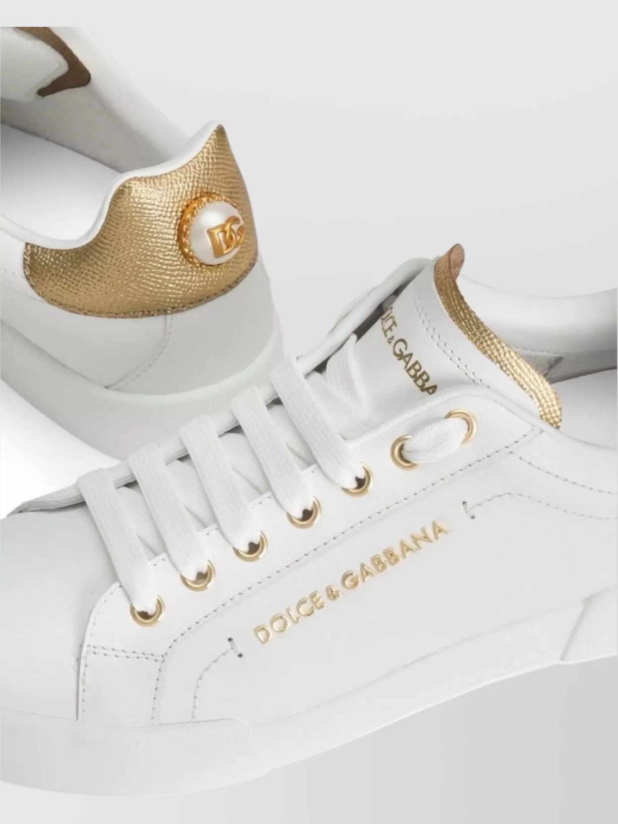 Shop Dolce & Gabbana Leather Lace-up Sneakers Gold Accents In White