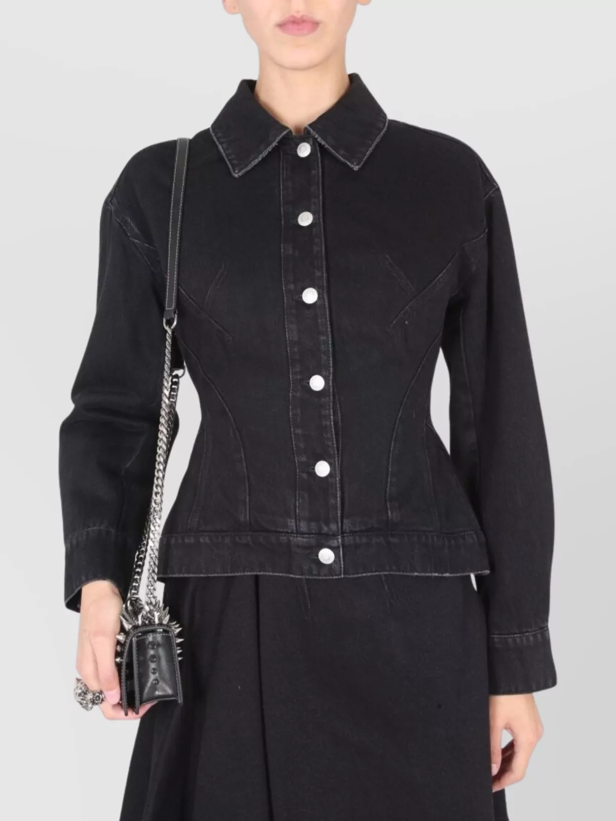 Shop Alexander Mcqueen Hybrid Denim Jacket Collared Detail