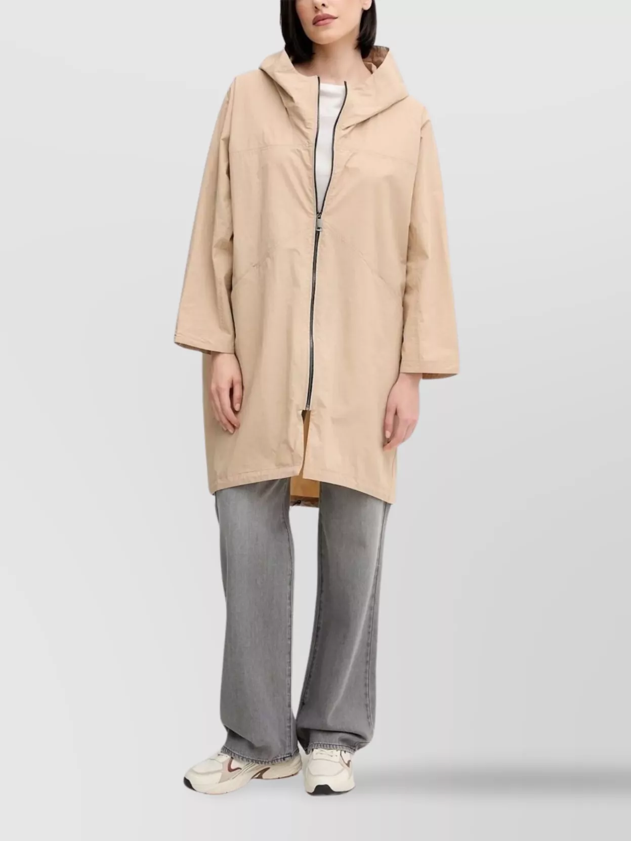 Emporio Armani High Waist Trousers With Frayed Hem And Pockets In Neutral