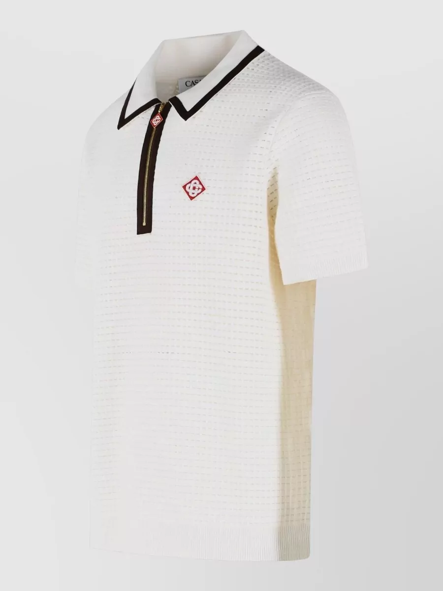 Casablanca Wool Waffle-Knit Short-Sleeve Polo Shirt