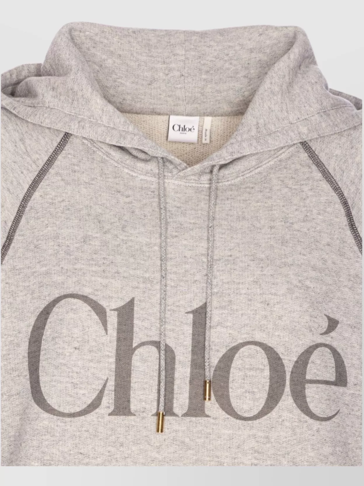 Chloé Hooded Cotton Blend Sweatshirt With Kangaroo Pocket In Gray