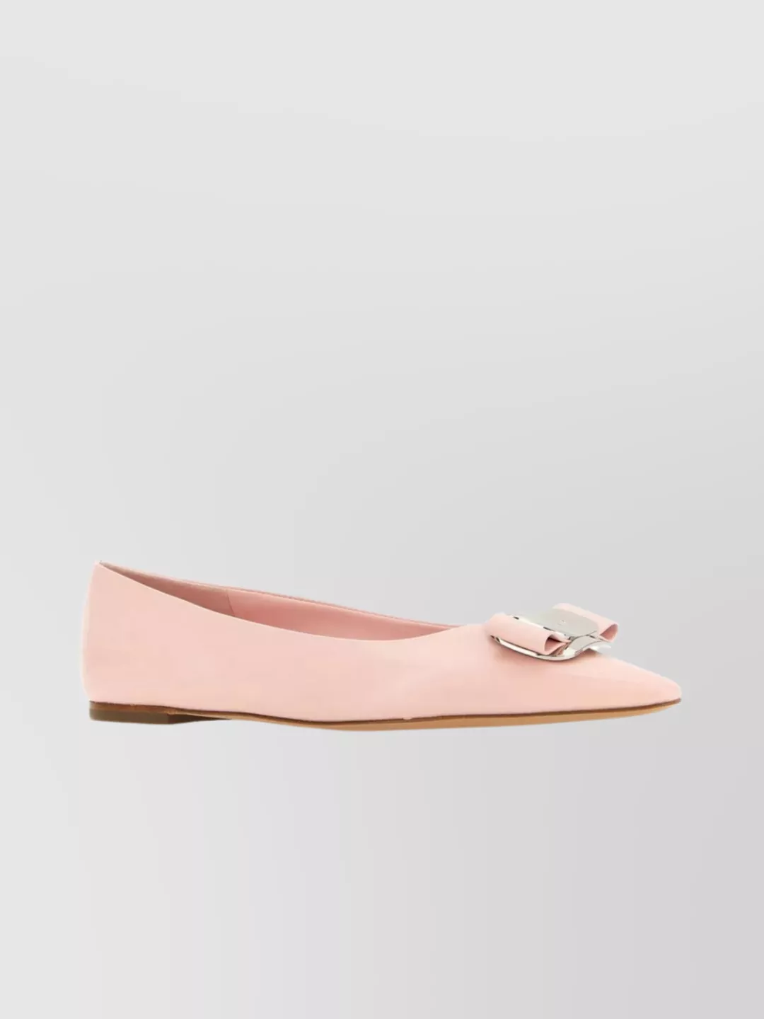 Ferragamo Leather Ballerinas With Buckle And Logoed Bow
