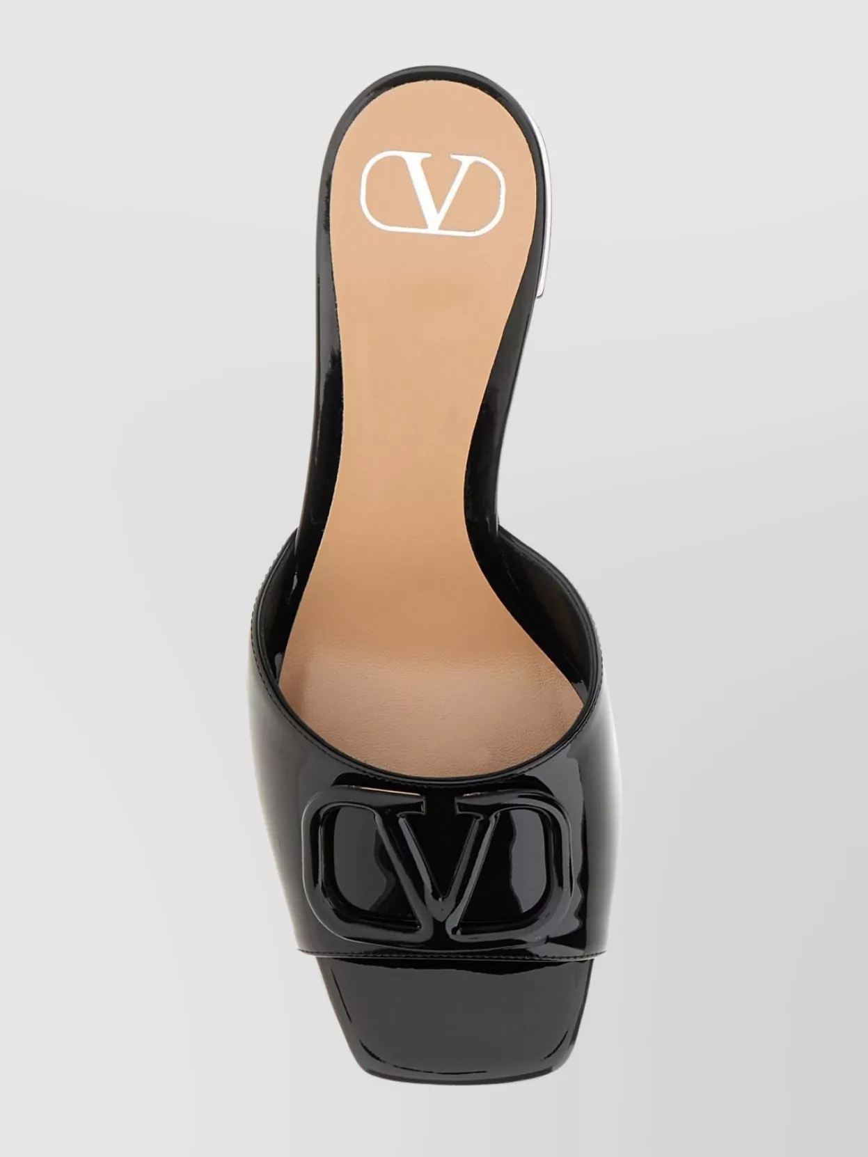 Valentino Patent Leather Block Heel Slide Mules In Black