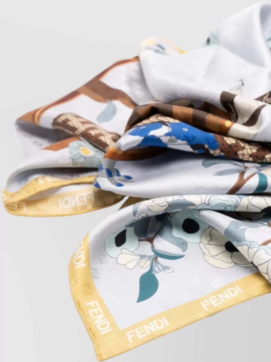 Fendi Floral-Print Logo-Print Silk Foulard