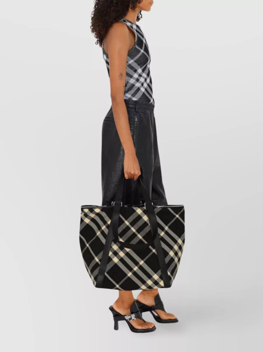 Burberry Checkered Pattern Shoulder Bags With Dual Handles