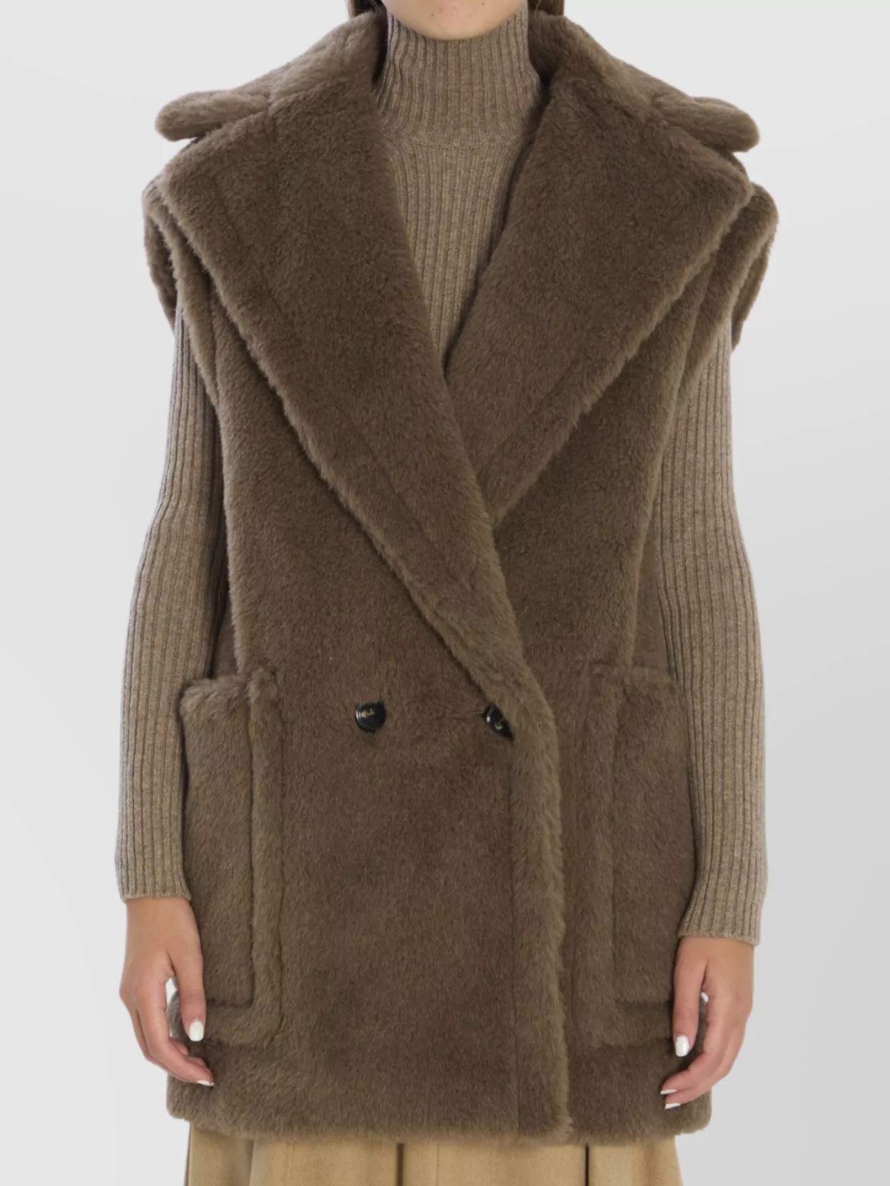Max Mara Oversized Sleeveless Faux Fur Vest In Green
